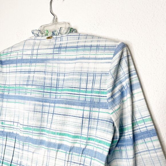 St. John Vintage Ruffle Striped Plaid Ruffle Blazer Jacket Blue Old Money - Picture 9 of 14